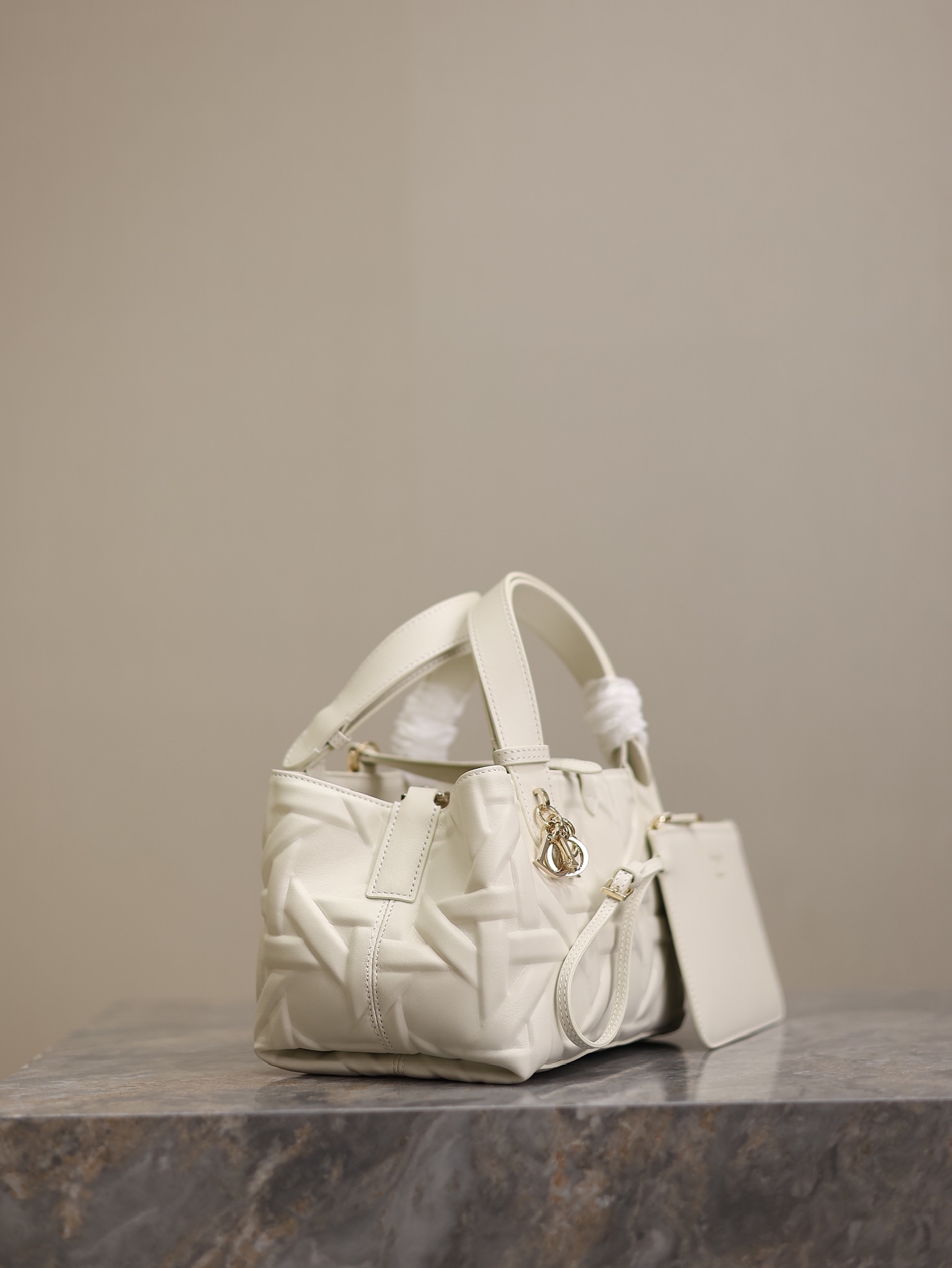 Small Dior Toujours Bag White Graphic Cannage Calfskin